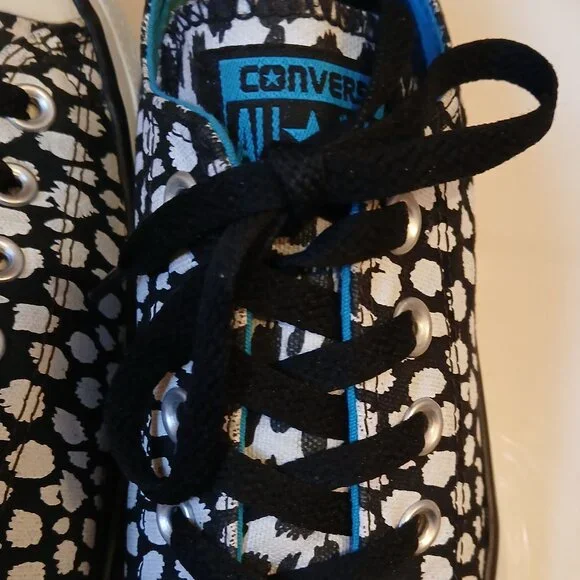 CONVERSE All-Stars Black & White (with turquoise trim) Artistic Sneakers - Picture 7 of 14